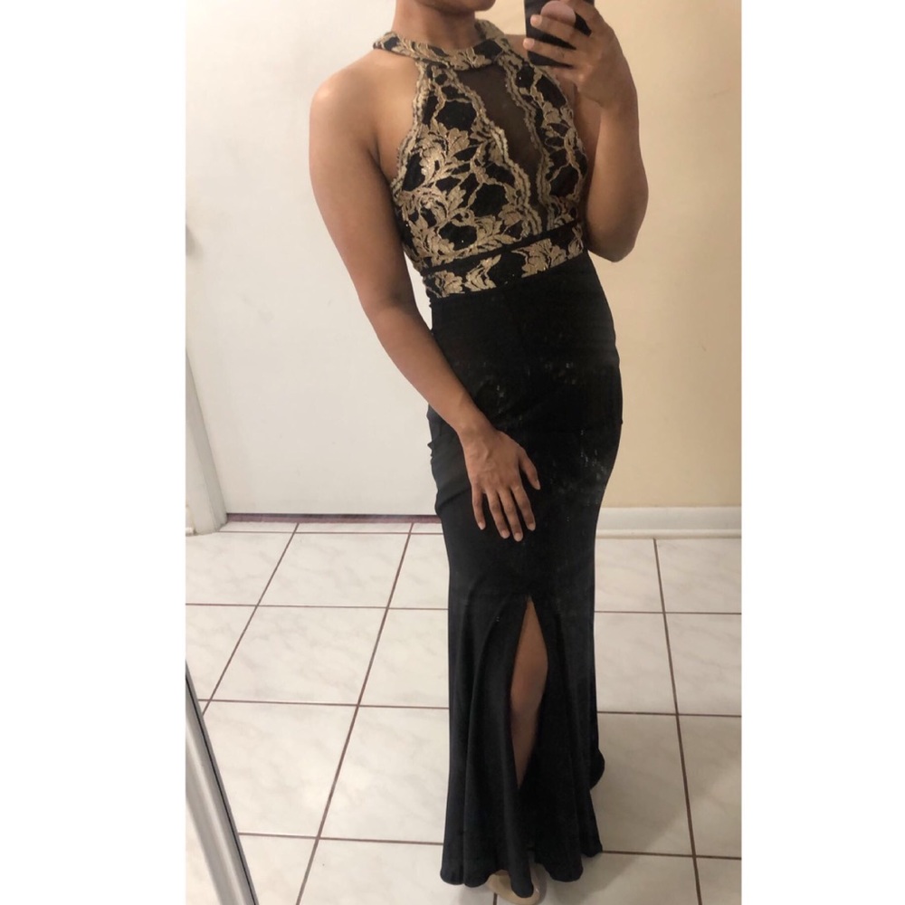 Beautiful black and gold prom dress